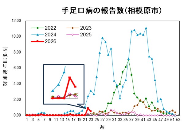 手足口病の報告数（相模原市）