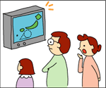 イラスト：テレビ、ラジオなどの情報をよく聞き、早めの対応を