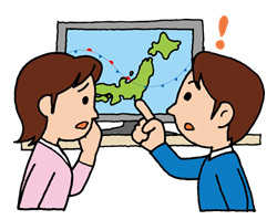 天気図を見ている人物のイラスト