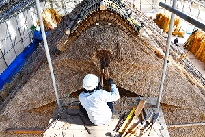 ハサミを使い分け細かい部分を仕上げている写真