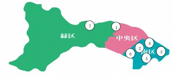 市内で調査している場所を示した地図です