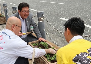 花を植栽している様子の写真