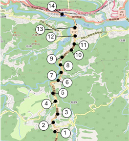 やまなみ温泉から藤野駅運行経路図