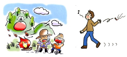 山火事、たばこポイ捨てのイラスト