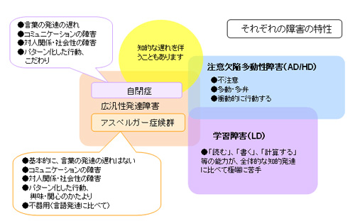 発達障害の解説図（厚生労働省「発達障害の理解のために」）