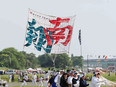 揚がり始める「南翔」の3間凧 写真