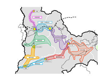 運賃区域の地図イメージ　同図　各地区版PDFをご覧ください。